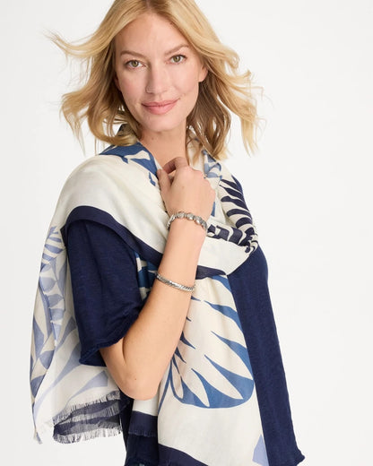 Chico's Palm Frond Oblong Scarf Passport Blue