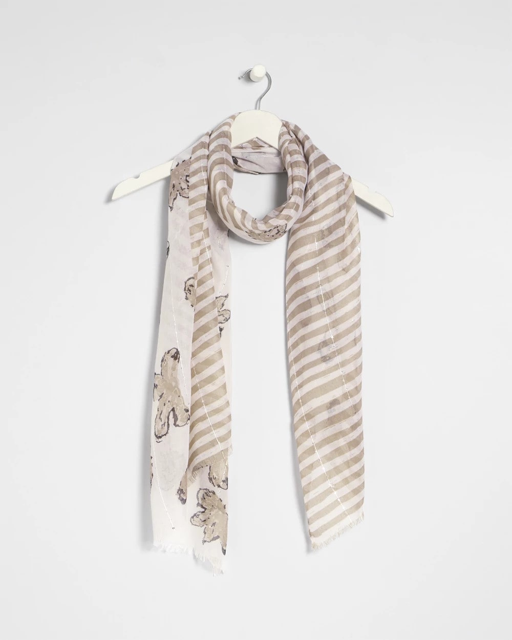 Chico's Striped Floral Oblong Scarf Neutral