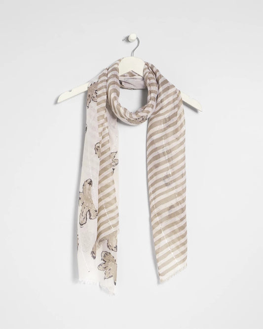 Chico's Striped Floral Oblong Scarf Neutral