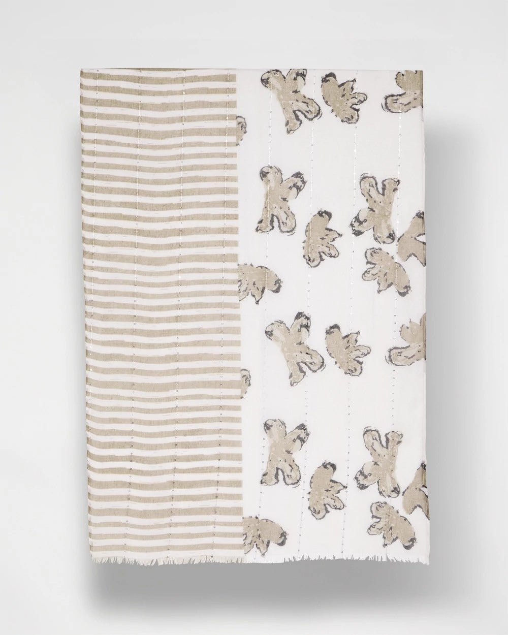 Chico's Striped Floral Oblong Scarf Neutral