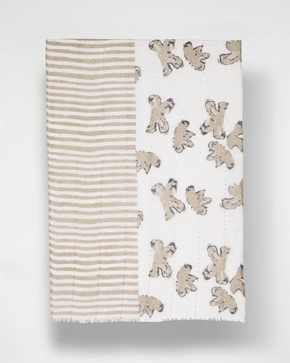 Chico's Striped Floral Oblong Scarf Neutral