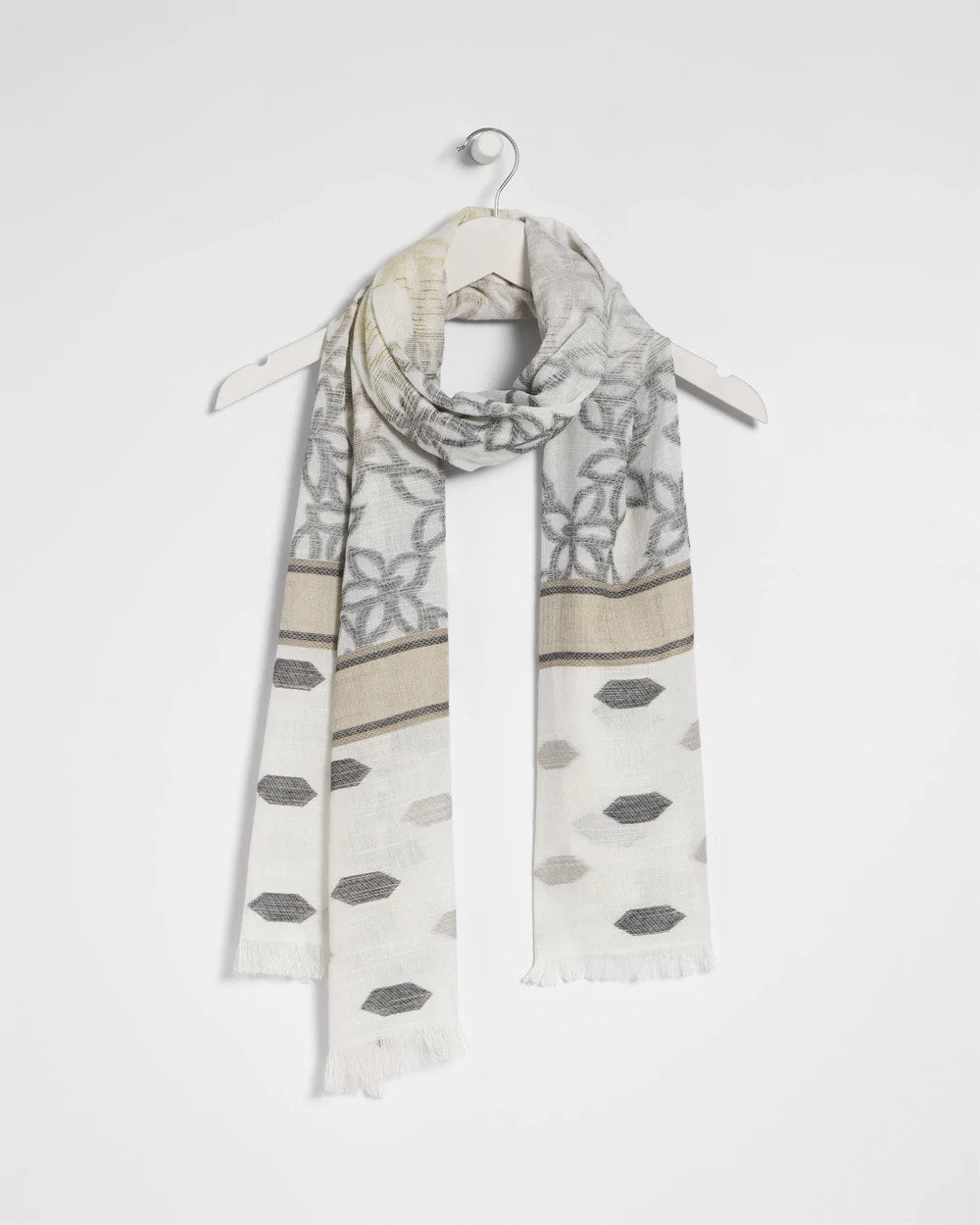 Chico's Neutral Paisley Polka Dot Oblong Scarf Neutral