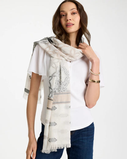Chico's Neutral Paisley Polka Dot Oblong Scarf Neutral
