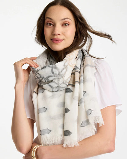 Chico's Neutral Paisley Polka Dot Oblong Scarf Neutral