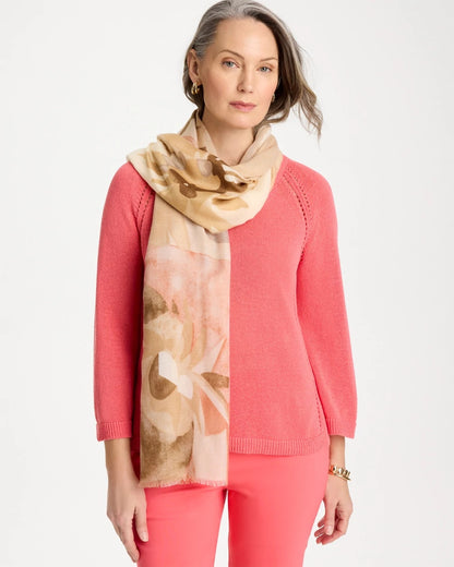 Chico's Neutral Floral Oblong Scarf Neutral
