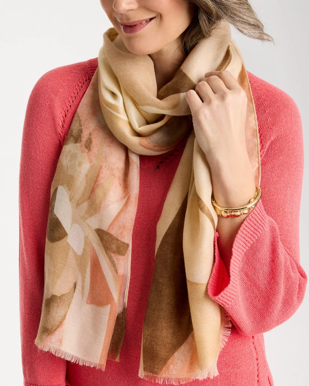 Chico's Neutral Floral Oblong Scarf Neutral