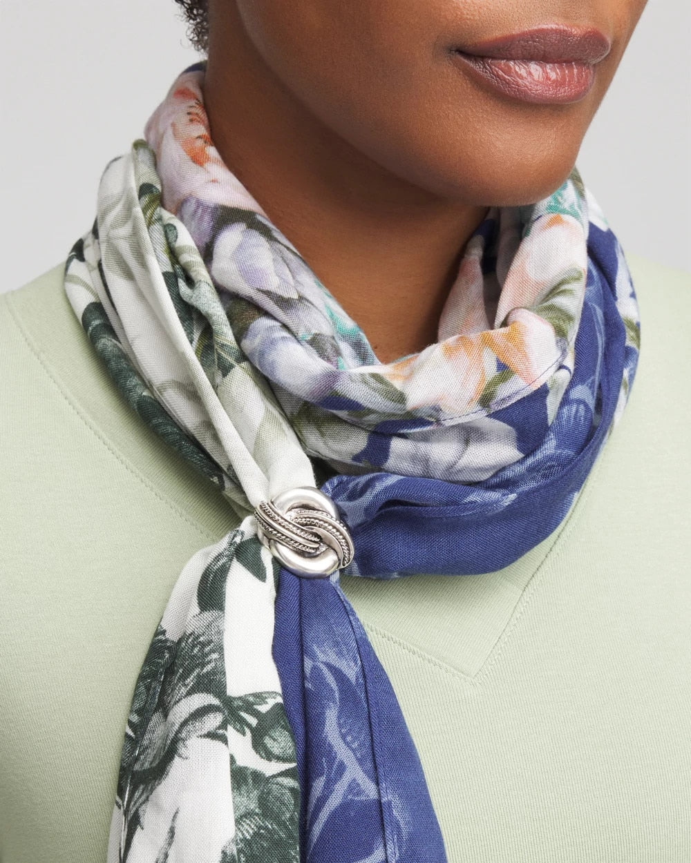 Chico's Silvertone Knot Scarf Ring Silver