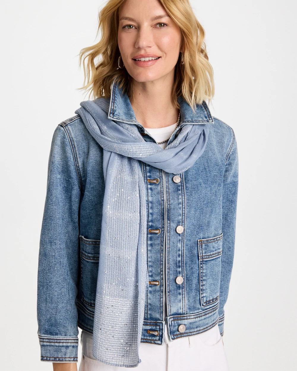 Chico's Lurex Trim Oblong Scarf Blue