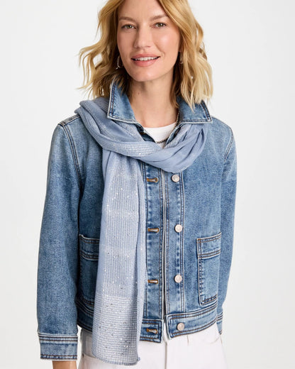 Chico's Lurex Trim Oblong Scarf Blue