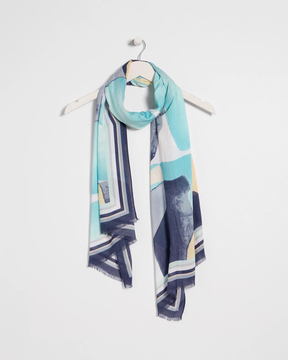 Chico's Artisanal Patch Oblong Scarf Passport Blue