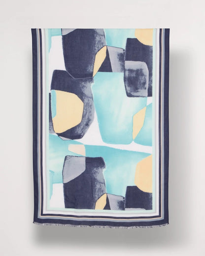 Chico's Artisanal Patch Oblong Scarf Passport Blue