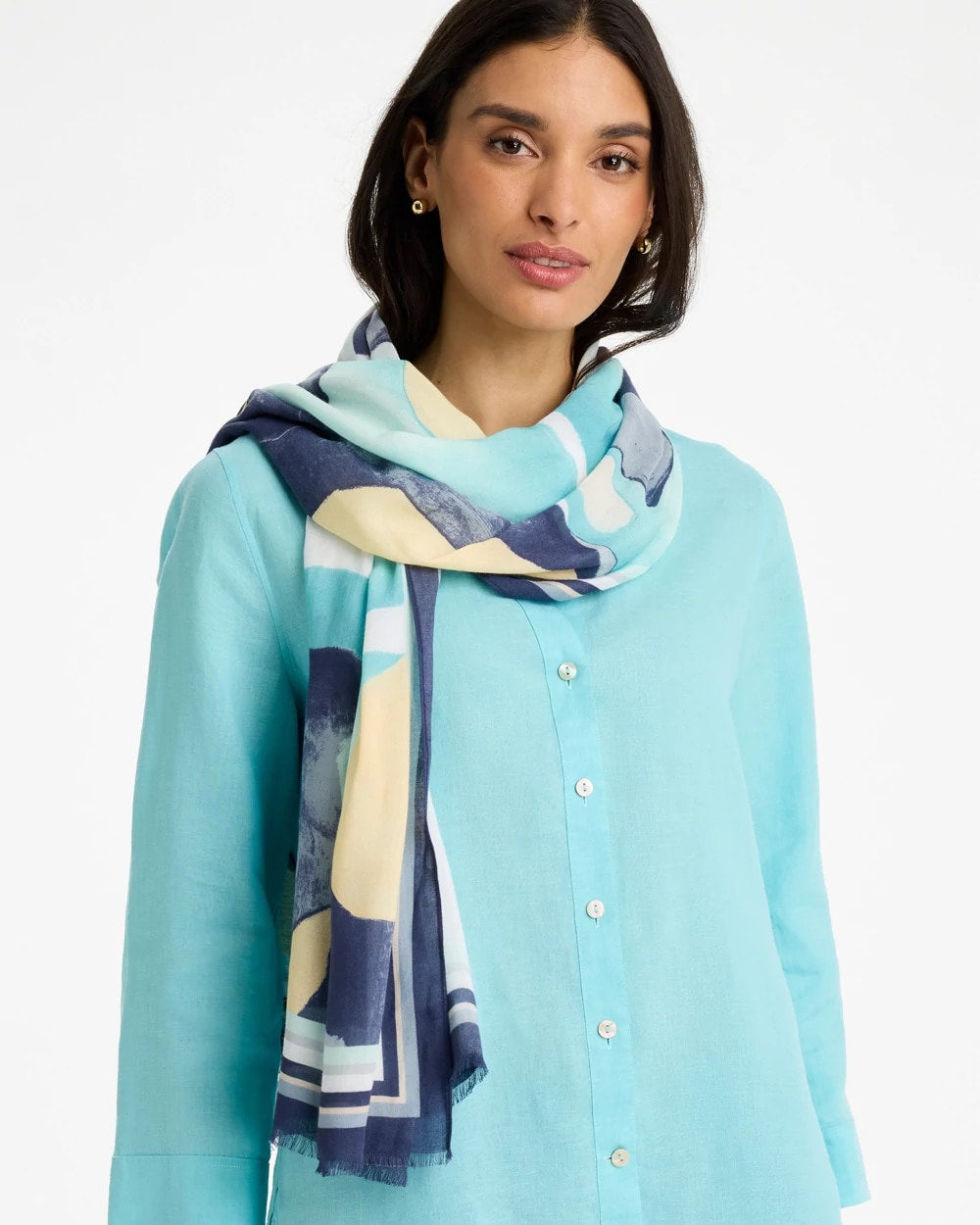 Chico's Artisanal Patch Oblong Scarf Passport Blue