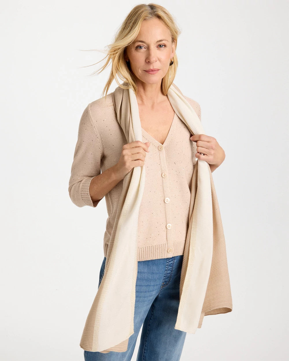 Chico's Ombre Pleated Oblong Scarf Neutral