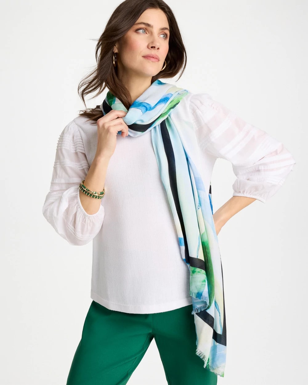 Chico's Blooming Brush Oblong Scarf Amparo Blue