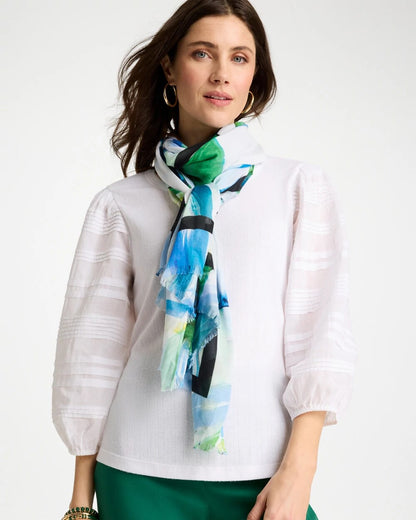 Chico's Blooming Brush Oblong Scarf Amparo Blue