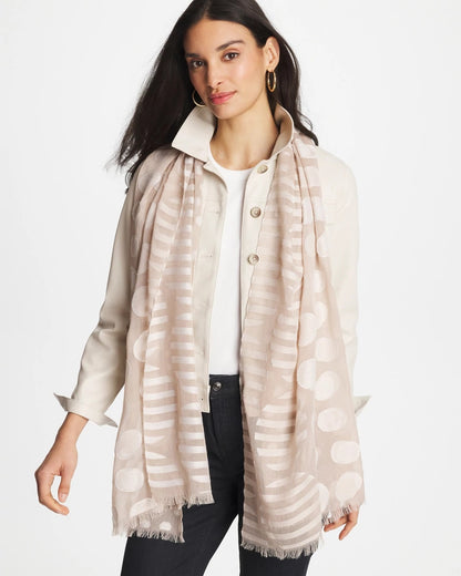 Chico's Neutral Polka Dot Oblong Scarf Neutral