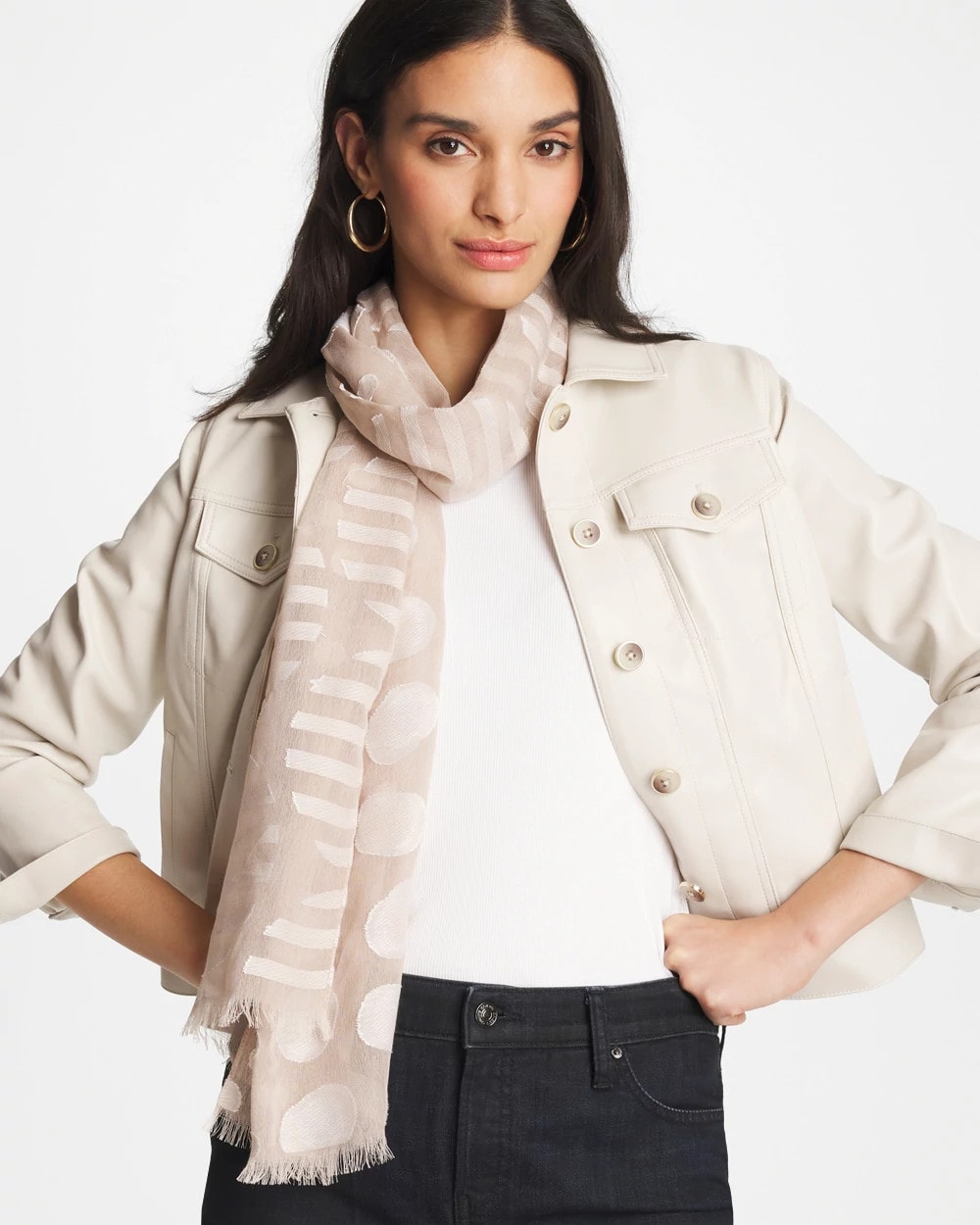 Chico's Neutral Polka Dot Oblong Scarf Neutral