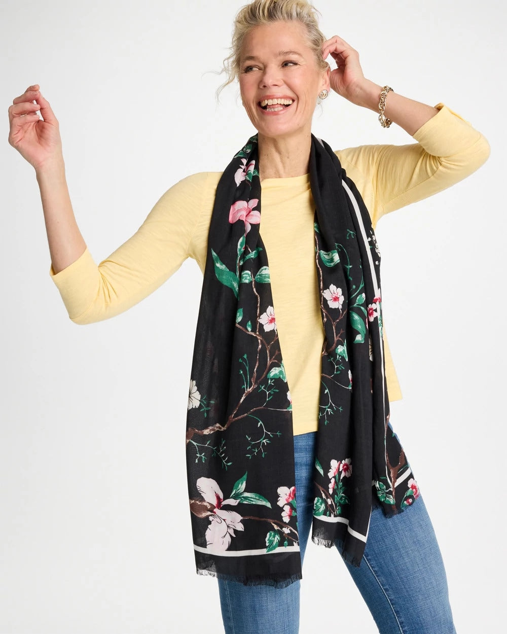 Chico's Kyoto Bloom Oblong Scarf Black
