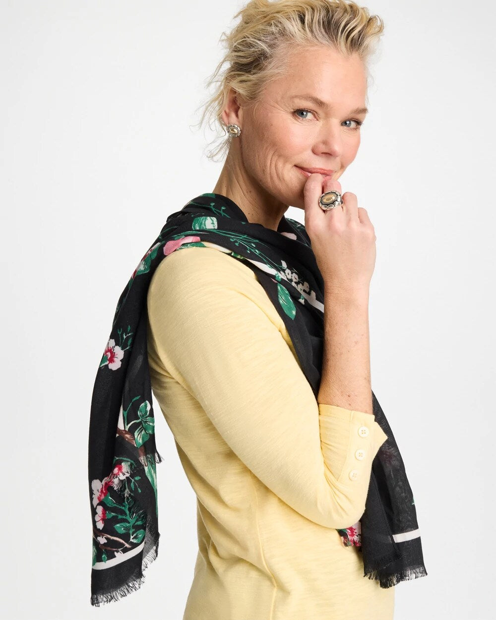 Chico's Kyoto Bloom Oblong Scarf Black