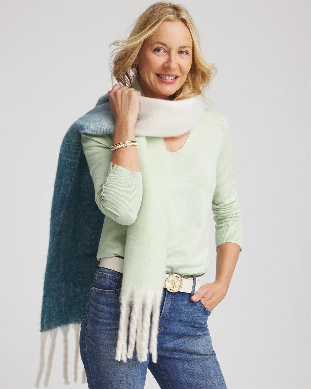 Chico's Cozy Ombre Oblong Scarf Cool Multi