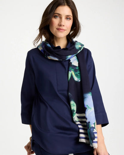 Chico's Printed Oblong Scarf Passport Blue