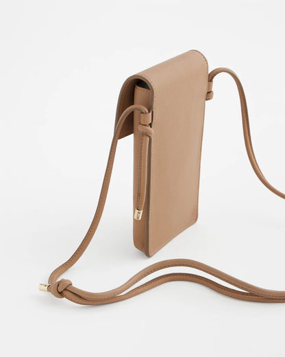 Chico's Leather Cross Body Phone Holder Bag Neutral