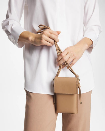 Chico's Leather Cross Body Phone Holder Bag Neutral