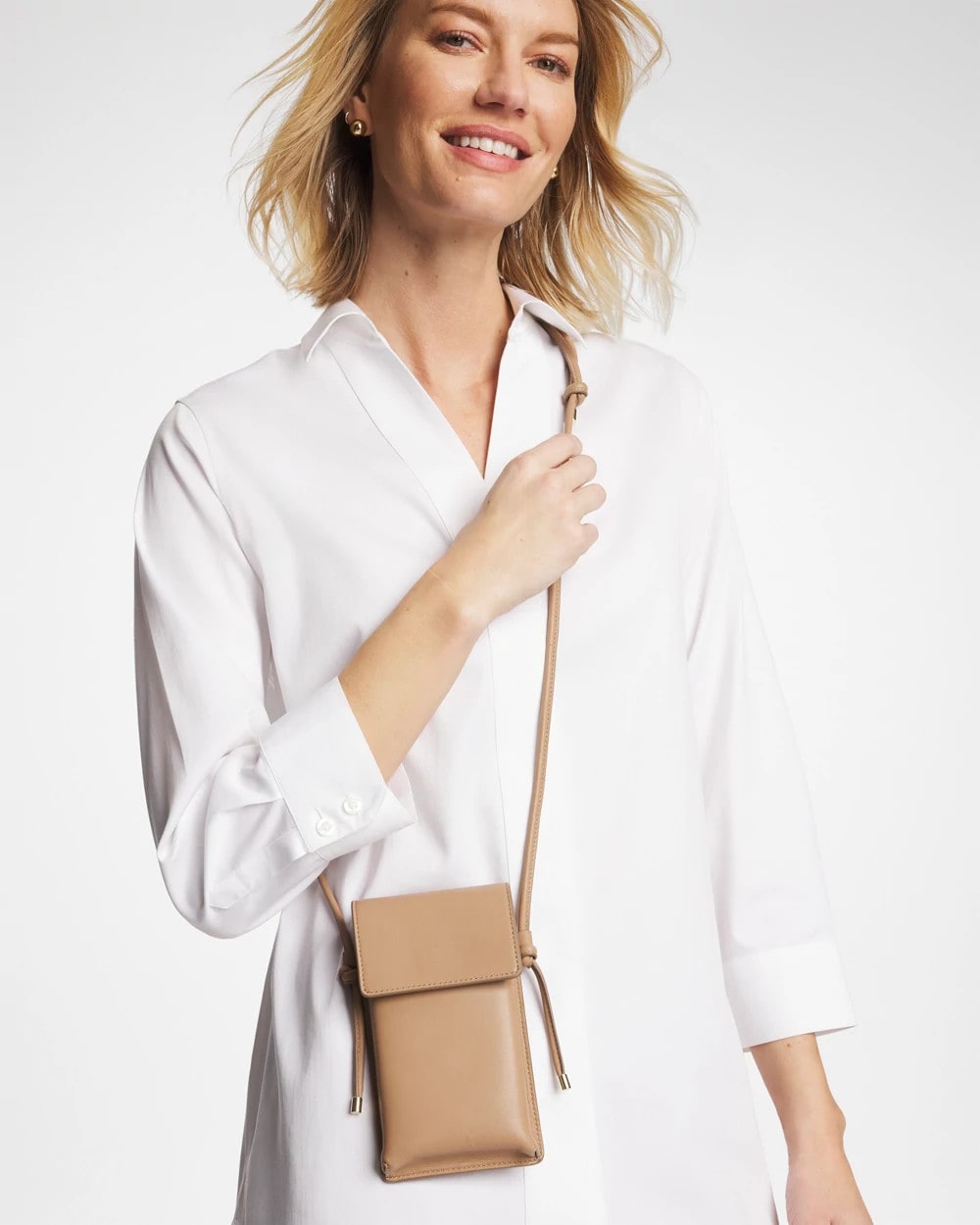 Chico's Leather Cross Body Phone Holder Bag Neutral