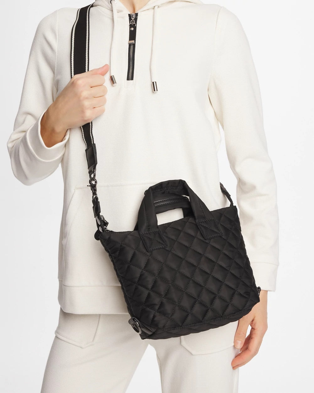 Chico's Quilted Cross Body Sport Tote Bag Black
