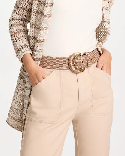Chico's Satin Stretch Metal Belt Taupe