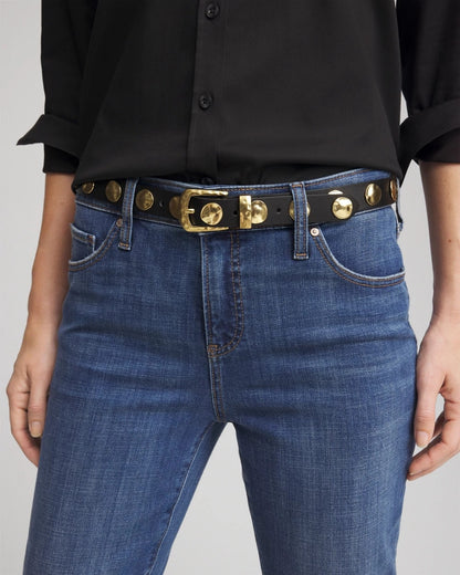 Chico's Studded Faux Leather Trouser Belt Black