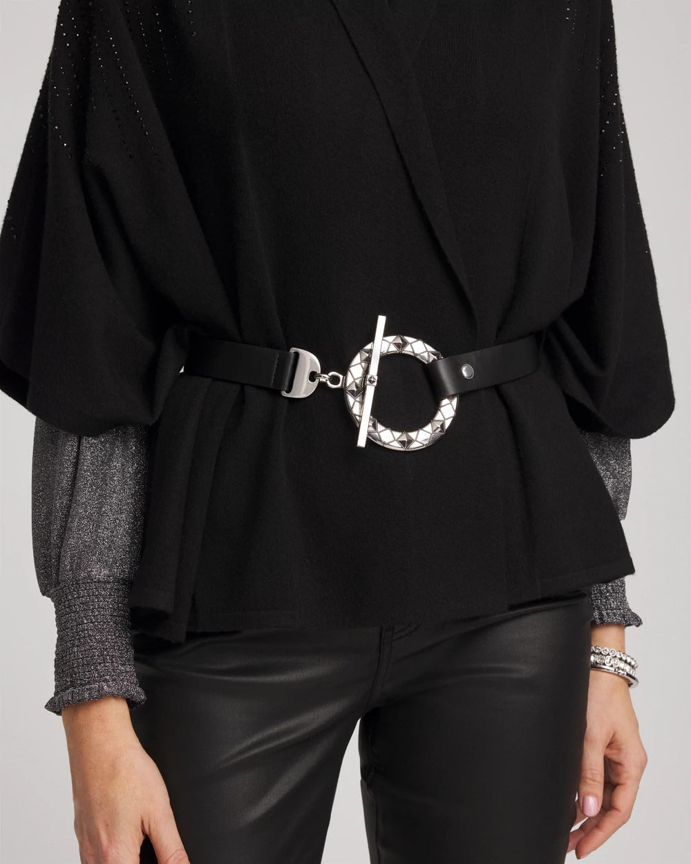 Chico's Silver Toggle Trouser Belt Black/Silver