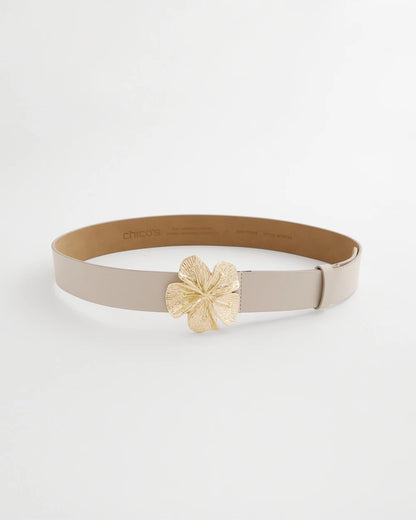 Chico's Floral Buckle Trouser Belt Neutral