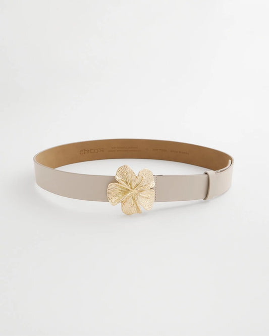 Chico's Floral Buckle Trouser Belt Neutral
