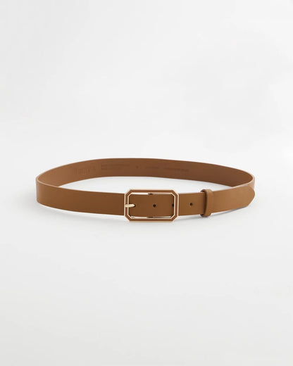 Chico's Cognac Enamel Buckle Trouser Belt Brown