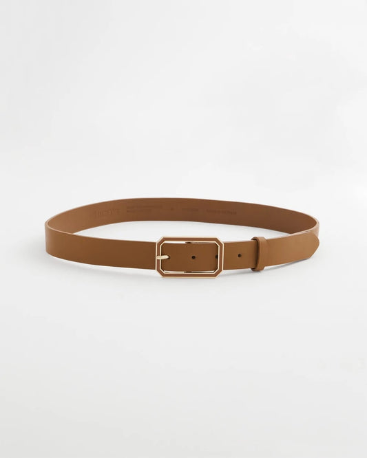 Chico's Cognac Enamel Buckle Trouser Belt Brown