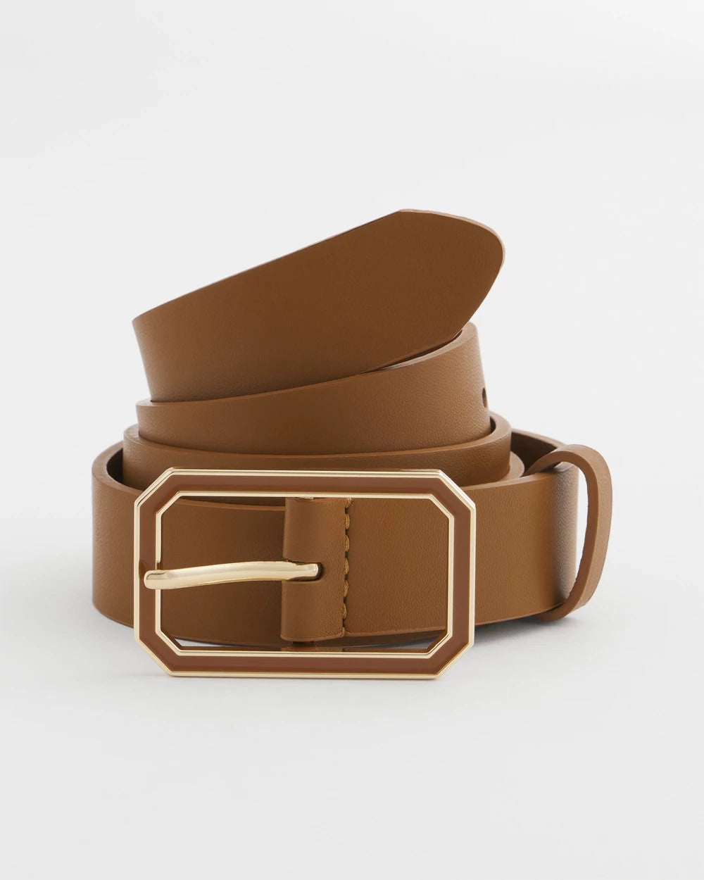 Chico's Cognac Enamel Buckle Trouser Belt Brown