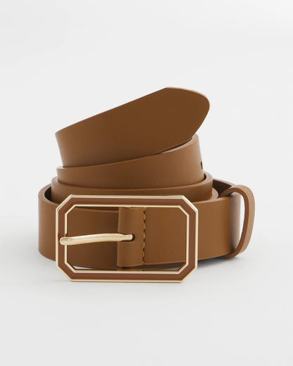 Chico's Cognac Enamel Buckle Trouser Belt Brown