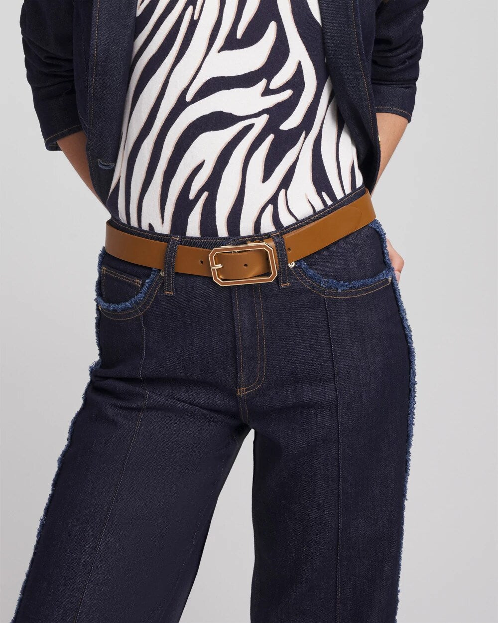 Chico's Cognac Enamel Buckle Trouser Belt Brown