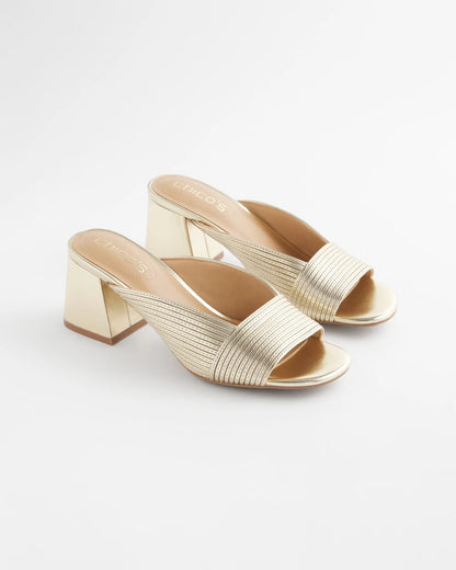 Chico's Vinia Metallic Rope Block Heels Gold