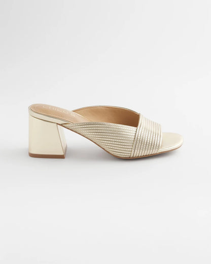 Chico's Vinia Metallic Rope Block Heels Gold