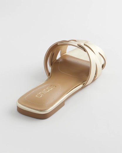 Chico's Leather Cassidy Cross-Strap Slide Shoes Gold