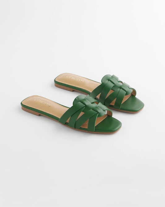 Chico's Cassidy Cross-Strap Slide Sandals Green