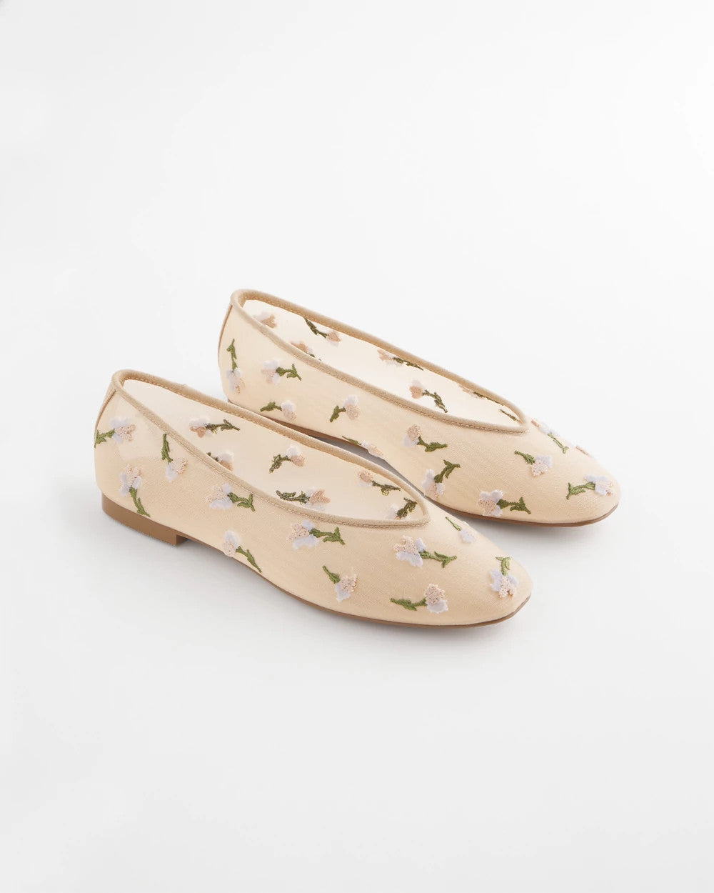 Chico's Orchid Embroidered Ballet Flats Natural