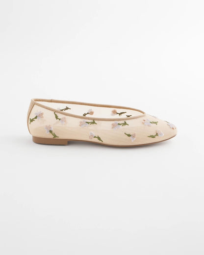 Chico's Orchid Embroidered Ballet Flats Natural