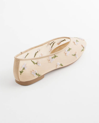 Chico's Orchid Embroidered Ballet Flats Natural