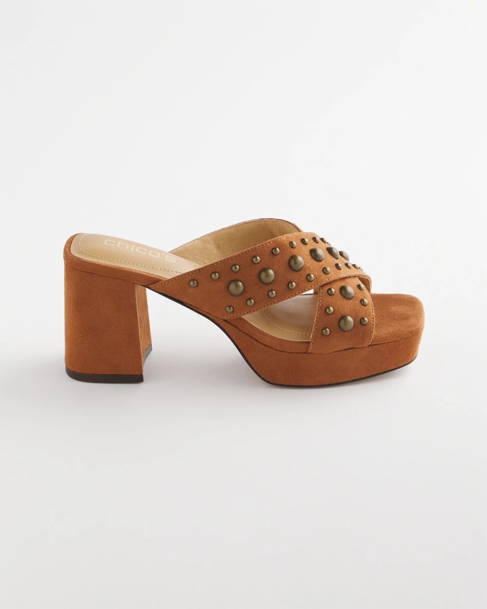 Chico's Vale Western Suede Block Heels Cognac