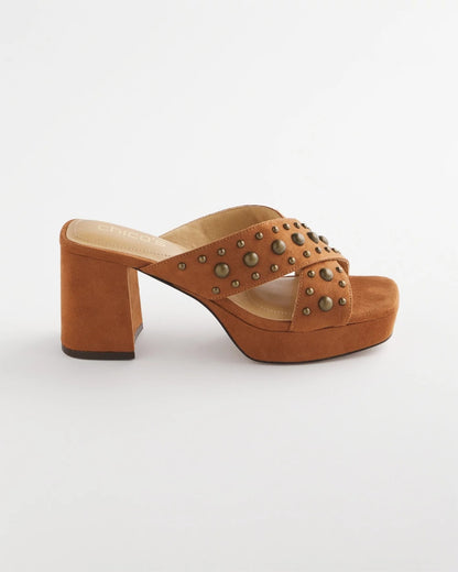 Chico's Vale Western Suede Block Heels Cognac