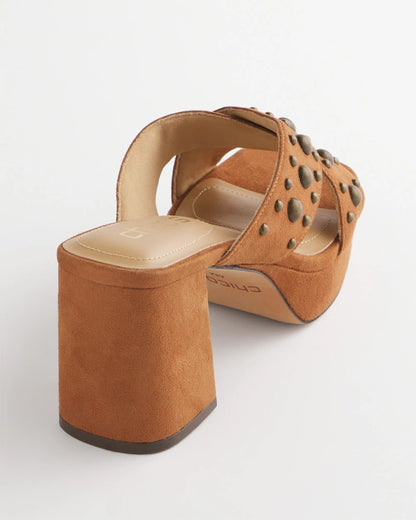 Chico's Vale Western Suede Block Heels Cognac