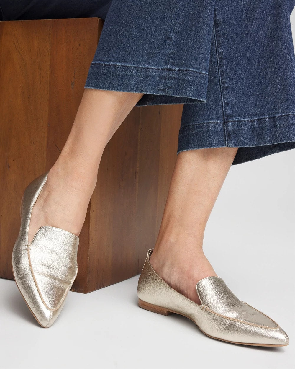 Chico's Gold Metallic Leather Loafer Gold